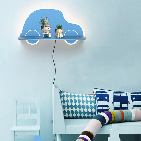 Kid's Room Blue Car Shaped Wall Sconce with Shelf Image - 1