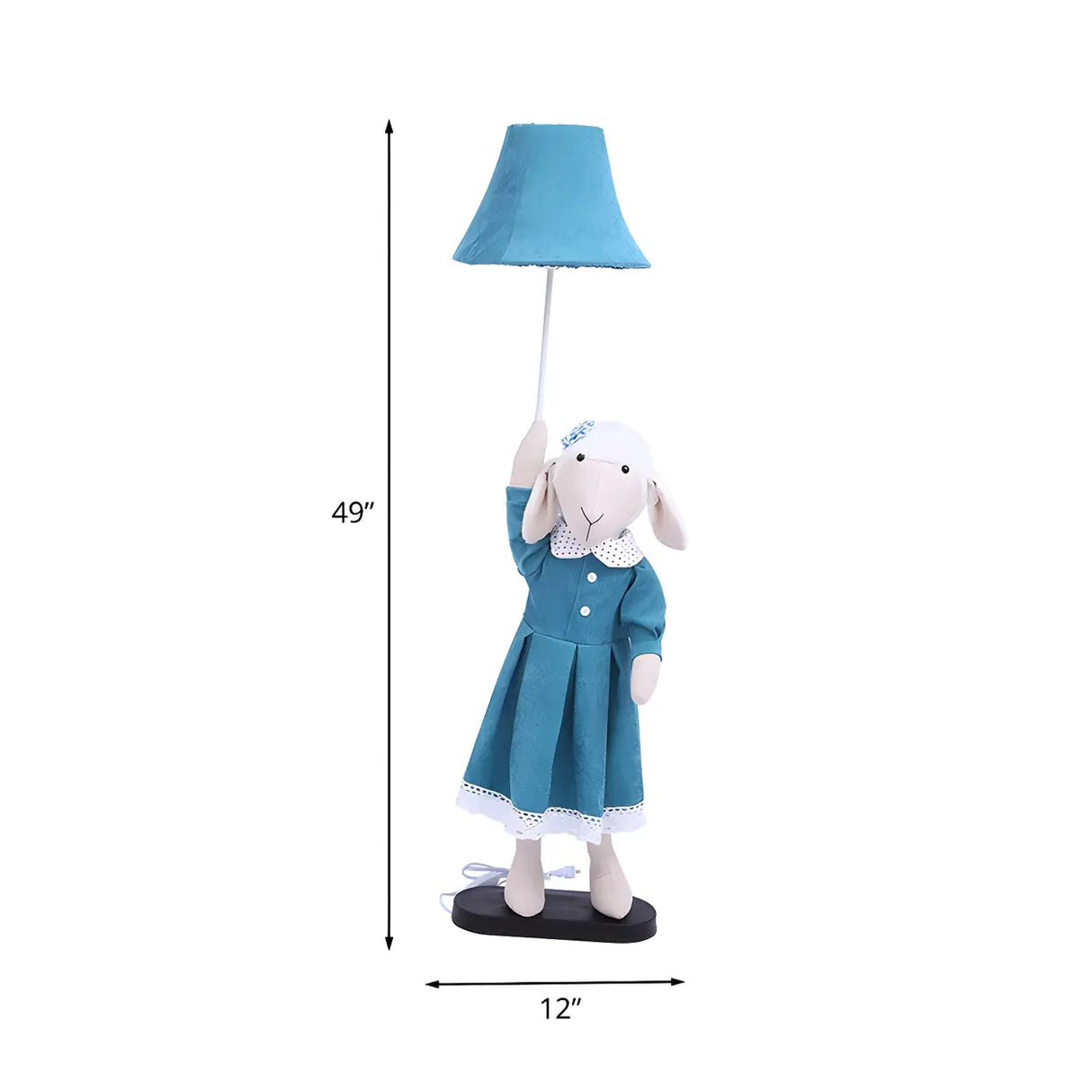 Kid's Room Blue Cartoon Sheep Barrel Fabric Floor Lamp 