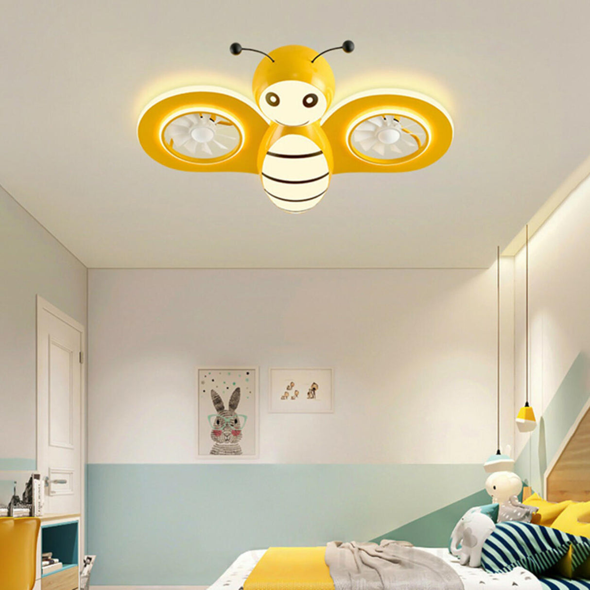 Kid's Room Cute Pink Bee Ceiling Fan with LED Lights Image - 16