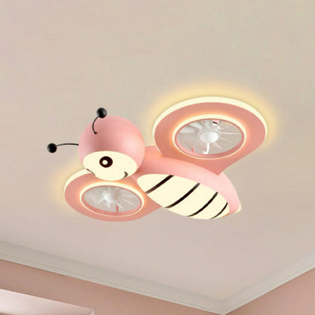 Kid's Room Cute Pink Bee Ceiling Fan with LED Lights Image - 2