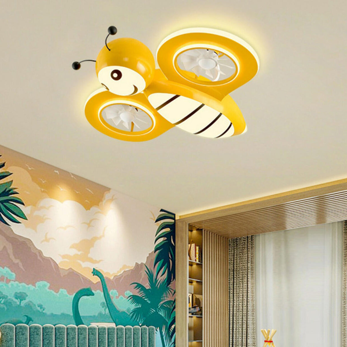 Kid's Room Cute Pink Bee Ceiling Fan with LED Lights Image - 5