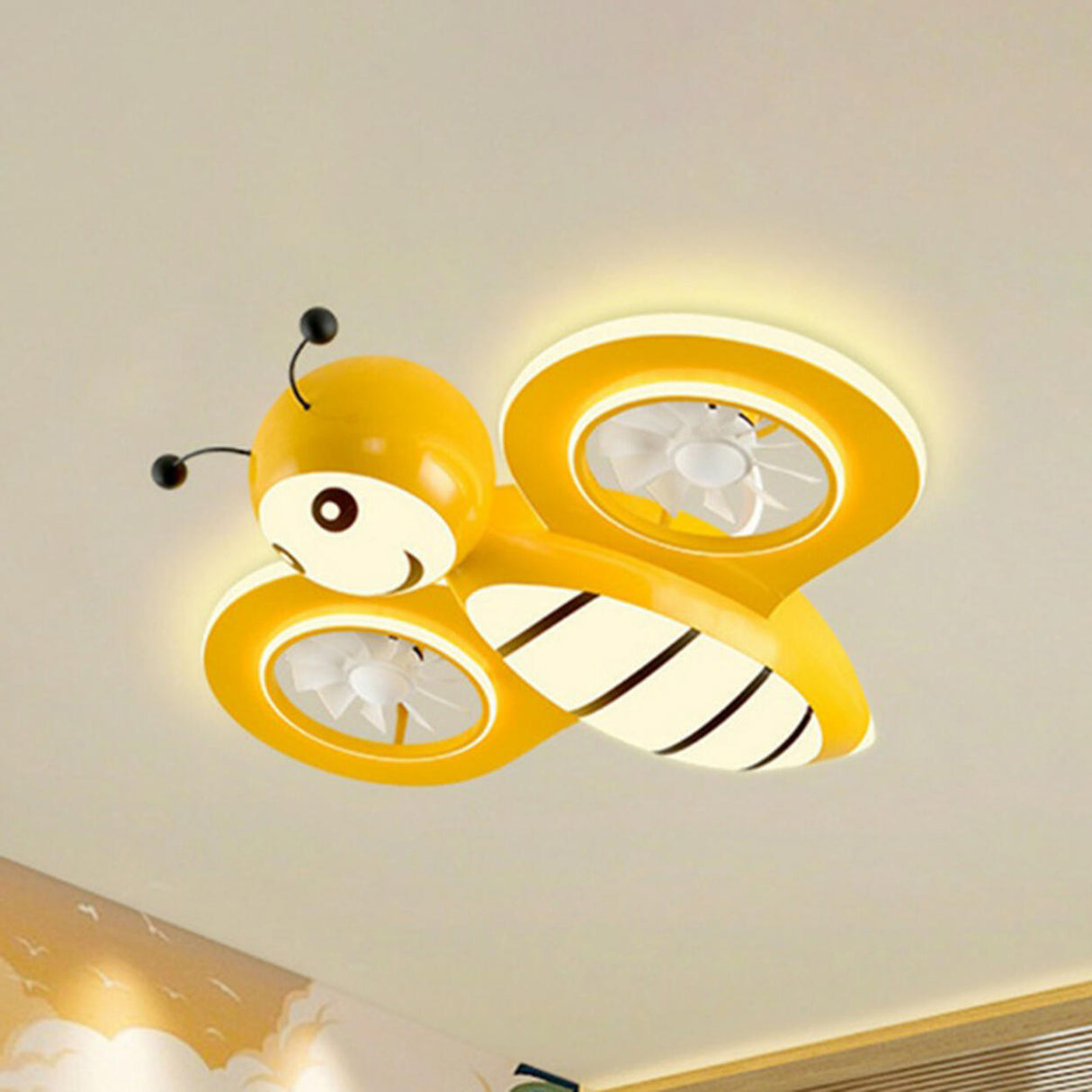 Kid's Room Cute Pink Bee Ceiling Fan with LED Lights Image - 7