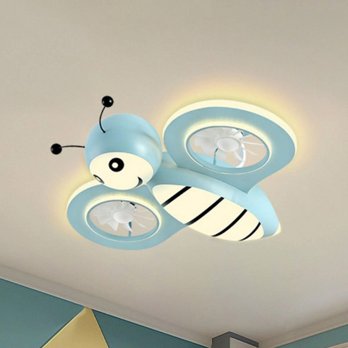 Kid's Room Cute Pink Bee Ceiling Fan with LED Lights Image - 8