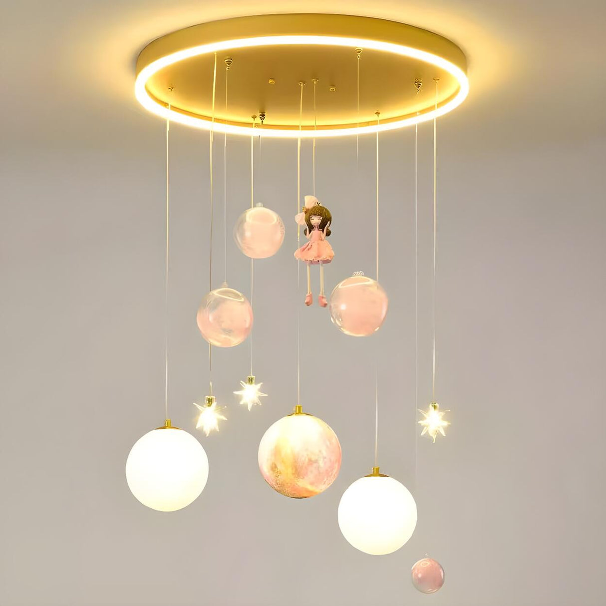 Kid's Room Metal Moon Globe Pendant Ceiling Light Image - 9