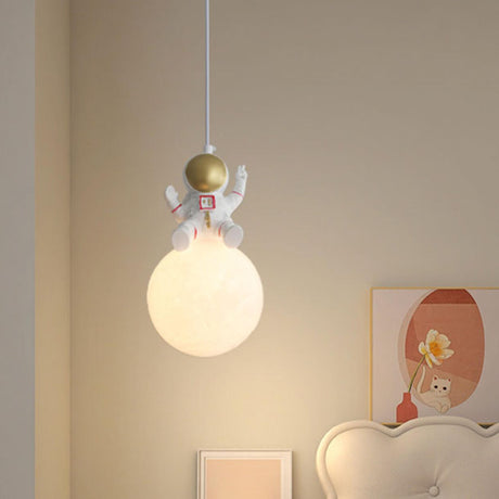 Kid's White Globe Resin Pendant Light Adjustable Height Image - 2