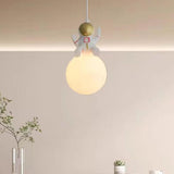 Kid's White Globe Resin Pendant Light Adjustable Height Image - 3