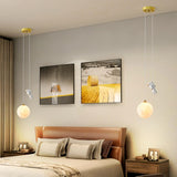 Kids 1 Light Gold Globe Metal Bedroom Pendant Light Image - 14