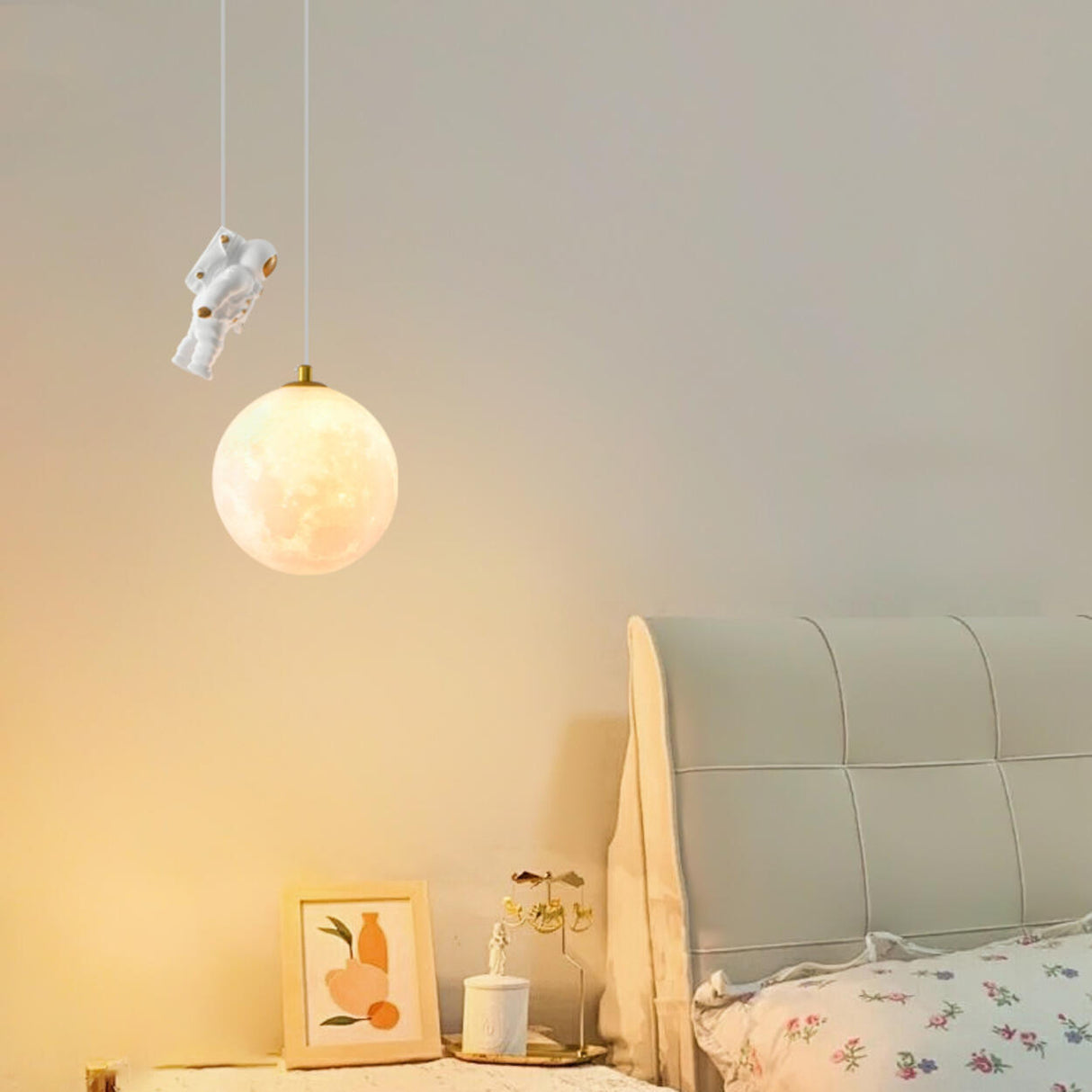 Kids 1 Light Gold Globe Metal Bedroom Pendant Light Image - 8