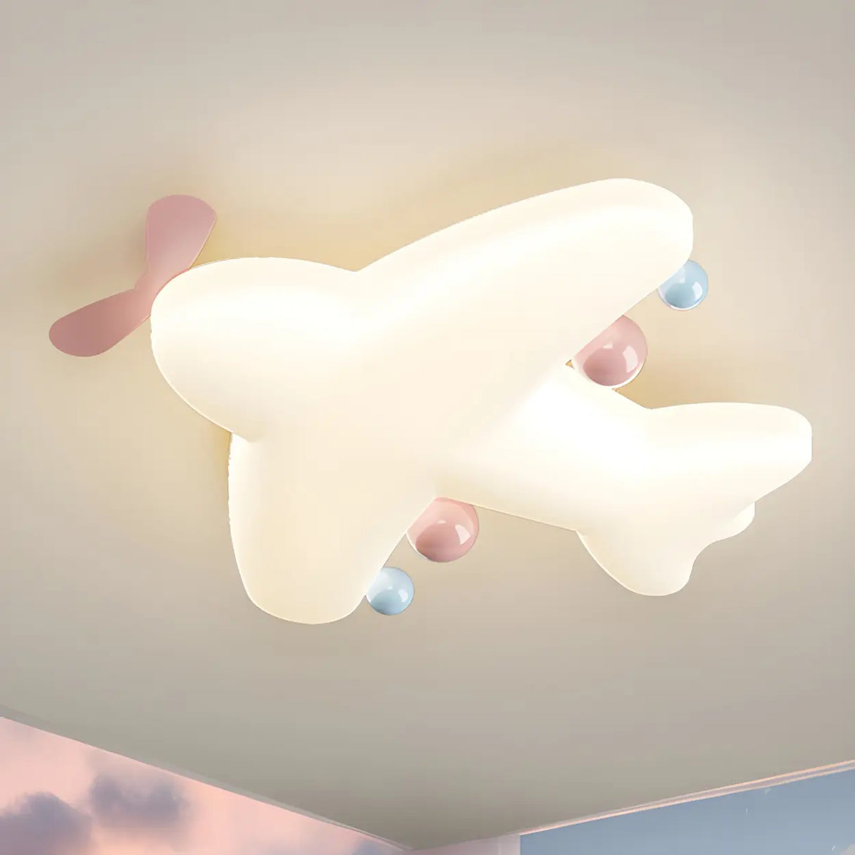 Kids Adorable Pink Airplane Resin LED Flush Mount Light Image - 1