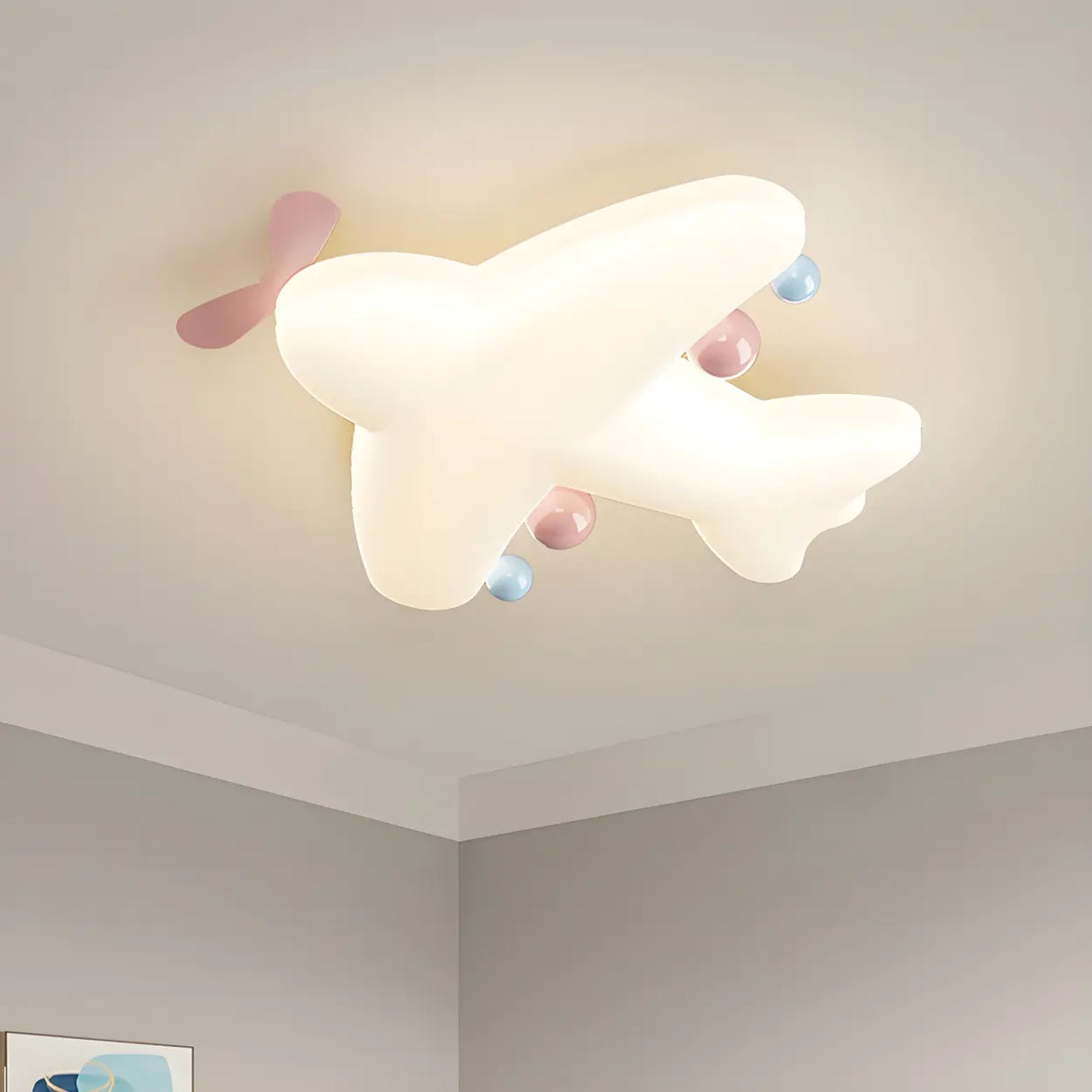 Kids Adorable Pink Airplane Resin LED Flush Mount Light Image - 3