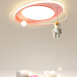 Kids Astronaut Pink Circle Flush Mount Ceiling Light Image - 1