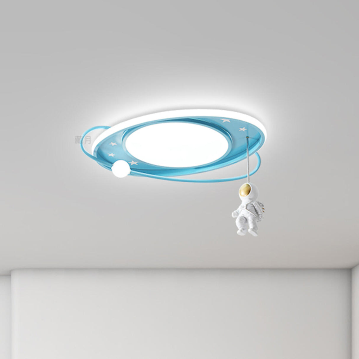 Kids Astronaut Pink Circle Flush Mount Ceiling Light Image - 12