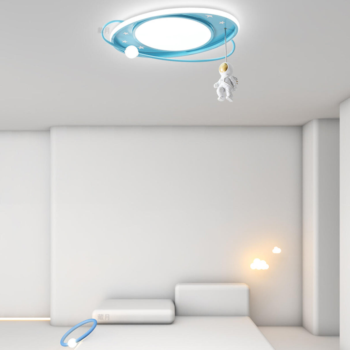 Kids Astronaut Pink Circle Flush Mount Ceiling Light Image - 13