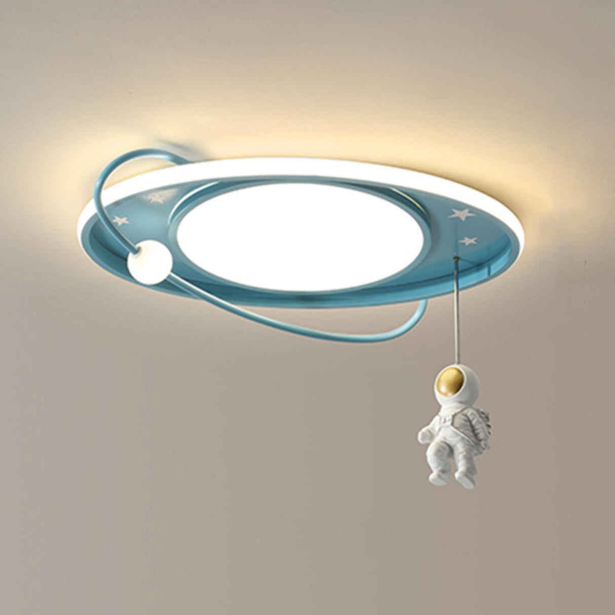 Kids Astronaut Pink Circle Flush Mount Ceiling Light Image - 3