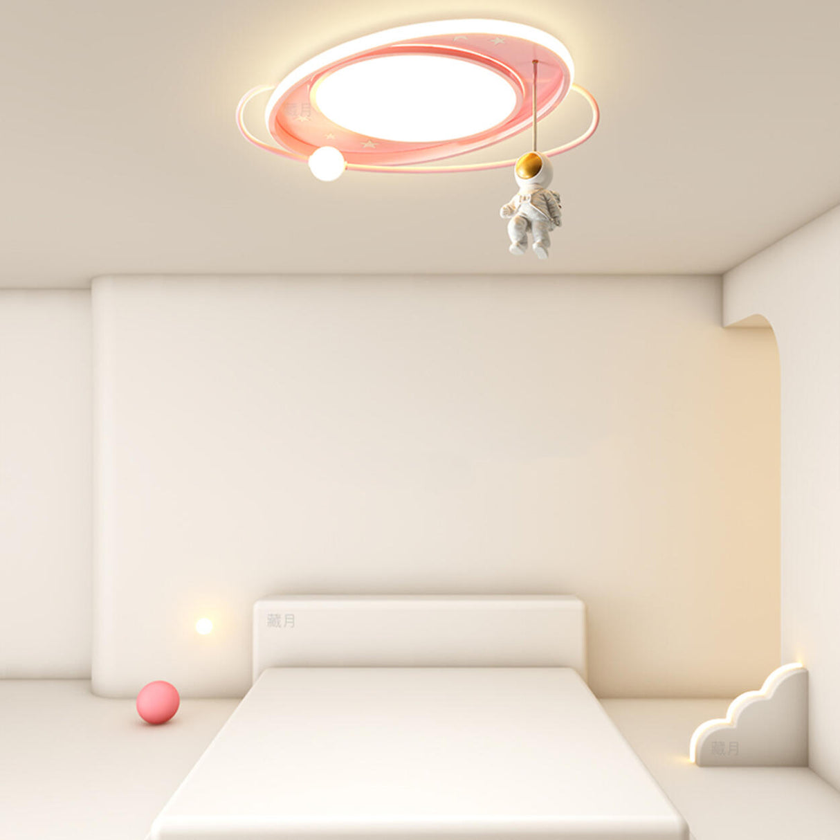 Kids Astronaut Pink Circle Flush Mount Ceiling Light Image - 4