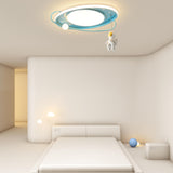 Kids Astronaut Pink Circle Flush Mount Ceiling Light Image - 5