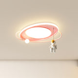 Kids Astronaut Pink Circle Flush Mount Ceiling Light Image - 6