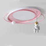 Kids Astronaut Pink Circle Flush Mount Ceiling Light Image - 8