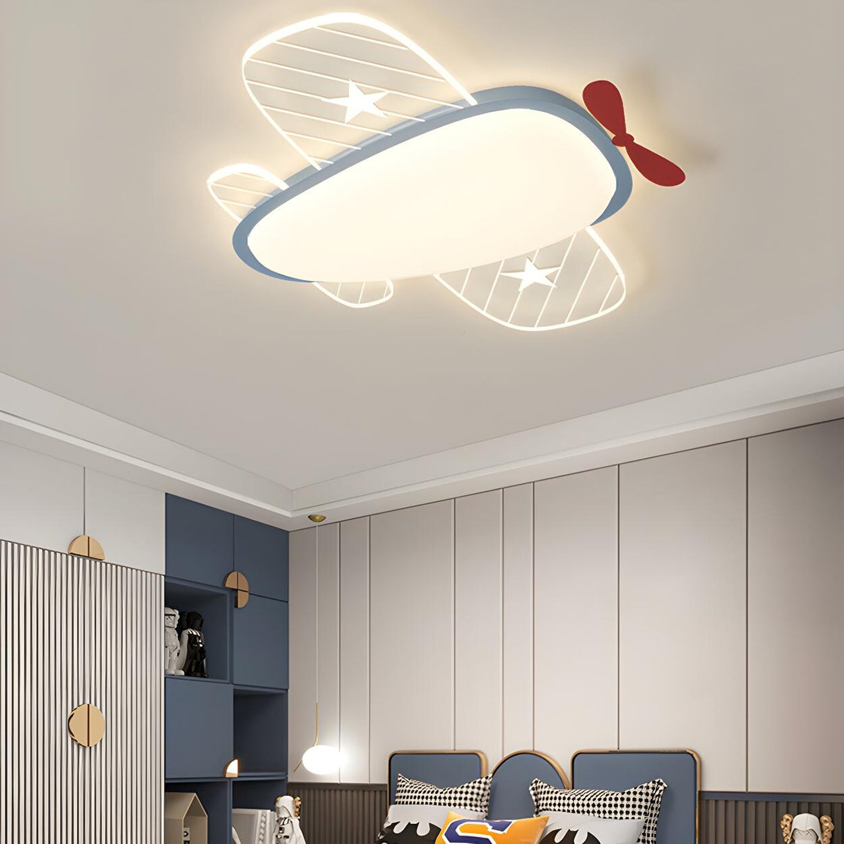 Kids Bedroom Airplane LED Flush Mount Ceiling Fixture Image - 1