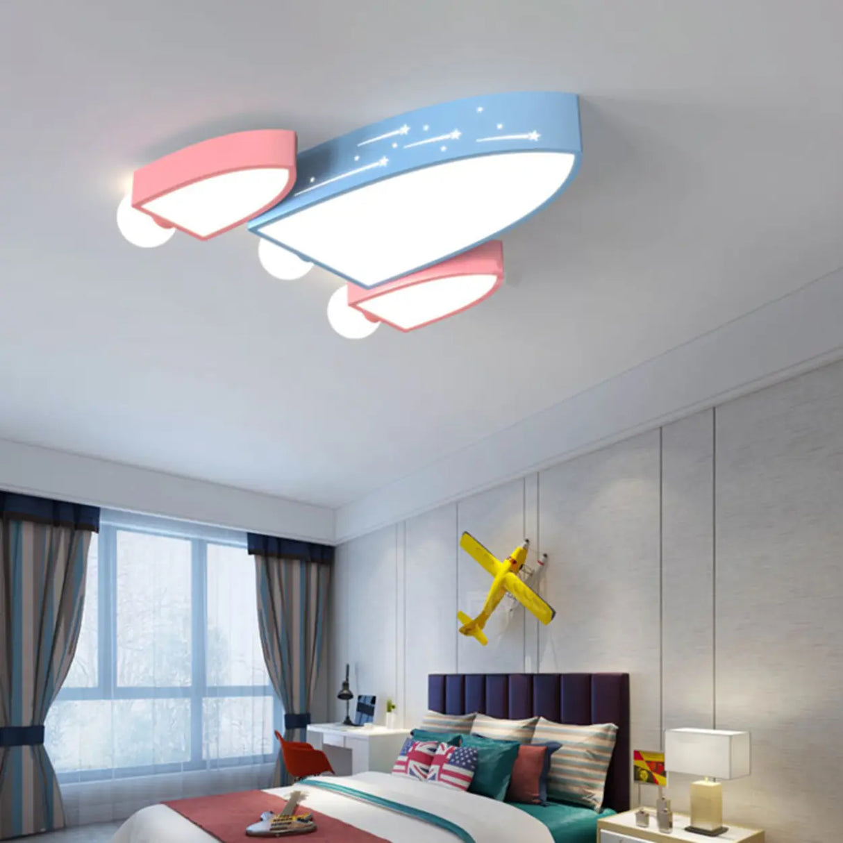 Kids Bedroom Airplane-Shaped Flush Mount Ceiling Light Image - 2