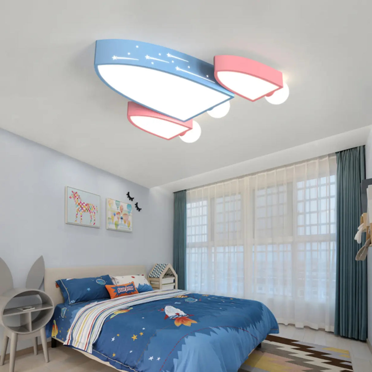 Kids Bedroom Airplane-Shaped Flush Mount Ceiling Light Image - 4