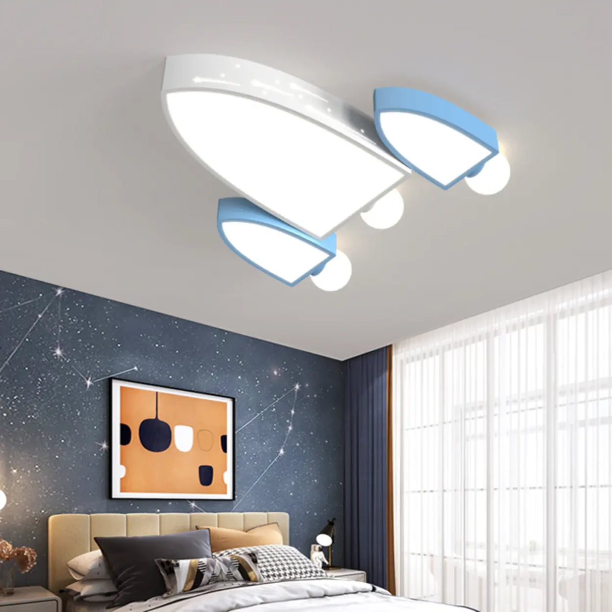 Kids Bedroom Airplane-Shaped Flush Mount Ceiling Light Image - 6