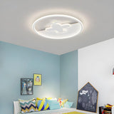 Kids Bedroom Airplane White Round Flush Mount Light Image - 1