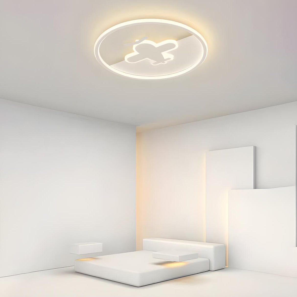 Kids Bedroom Airplane White Round Flush Mount Light Image - 5