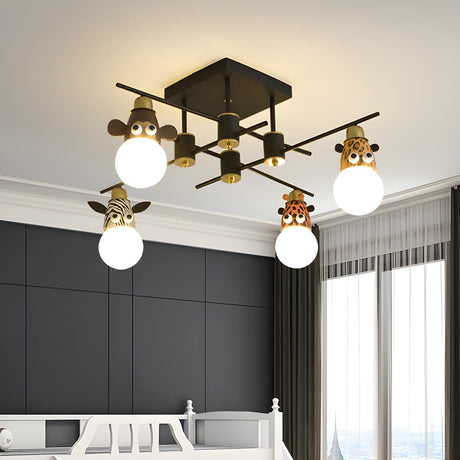 Kids Bedroom Animal Black Metal Flush Mount Chandelier Image - 1