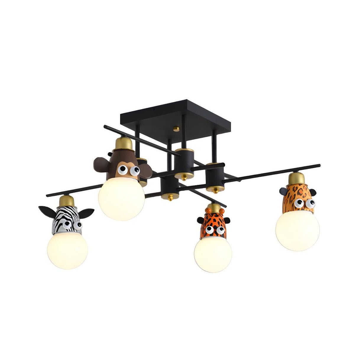 Kids Bedroom Animal Black Metal Flush Mount Chandelier Image - 2