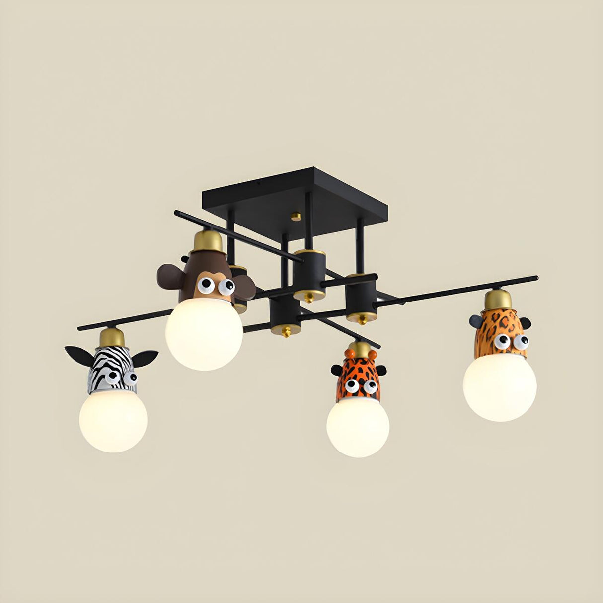 Kids Bedroom Animal Black Metal Flush Mount Chandelier Image - 3