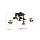 Kids Bedroom Animal Black Metal Flush Mount Chandelier Image - 4