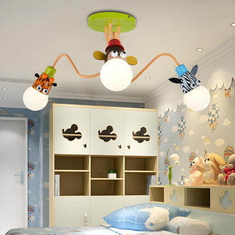 Kids Bedroom Animal Curved Semi-Flush Mount Lamp 3-Bulb Image - 1