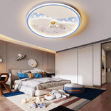 Kids Bedroom Astronaut White Round Flush Mount Light Image - 2