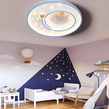 Kids Bedroom Astronaut White Round Flush Mount Light Image - 4