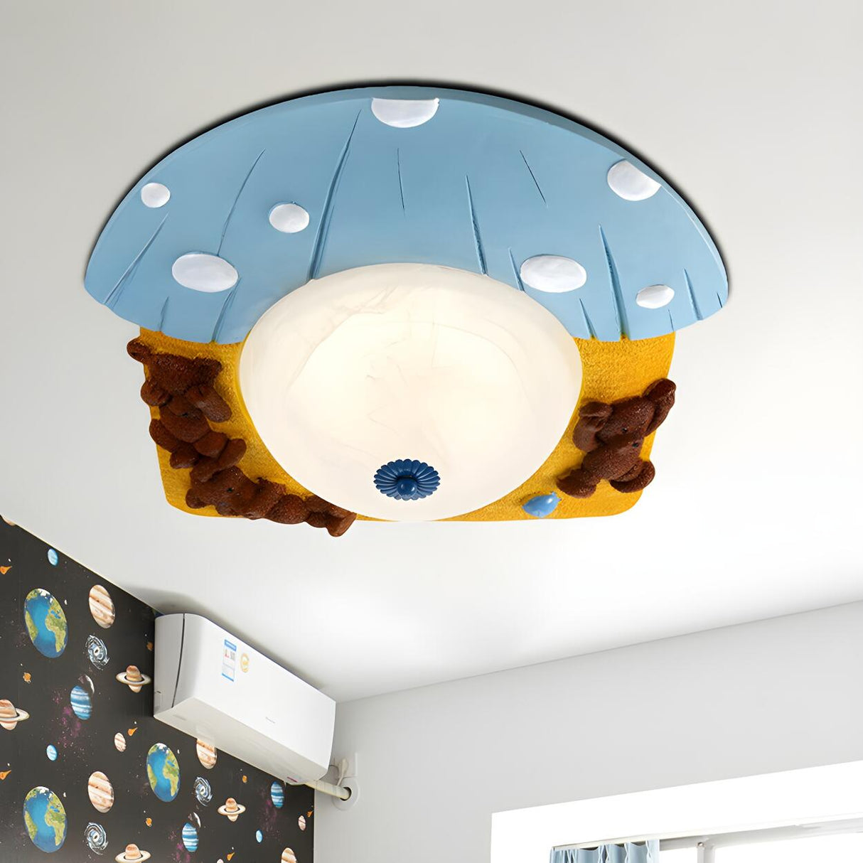 Kids Bedroom Bear Mushroom Resin LED Flush Mount Light Image - 1