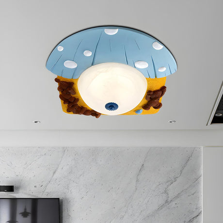 Kids Bedroom Bear Mushroom Resin LED Flush Mount Light Image - 2