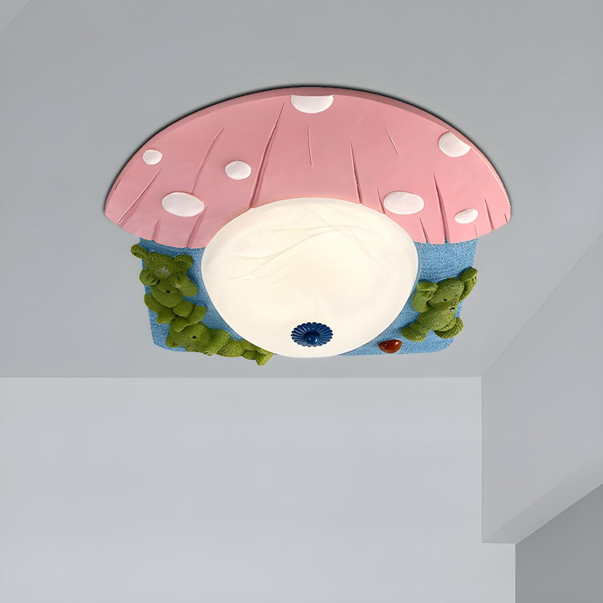 Kids Bedroom Bear Mushroom Resin LED Flush Mount Light Image - 6