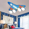 Kids Bedroom Blue Airplane Flush Mount Light 4-Light Image - 1