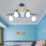 Kids Bedroom Blue Airplane Flush Mount Light 4-Light Image - 5