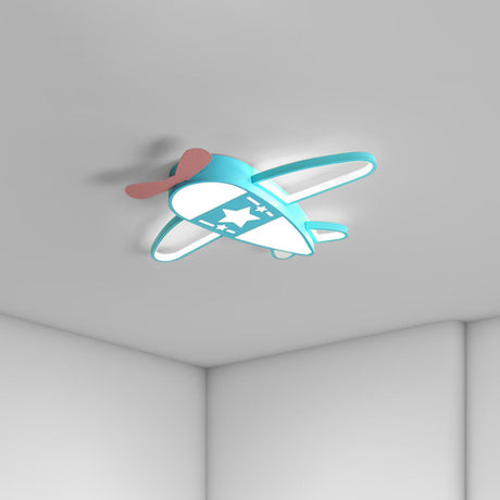 Kids Bedroom Blue Airplane LED Flush Mount Ceiling Lamp Image - 1