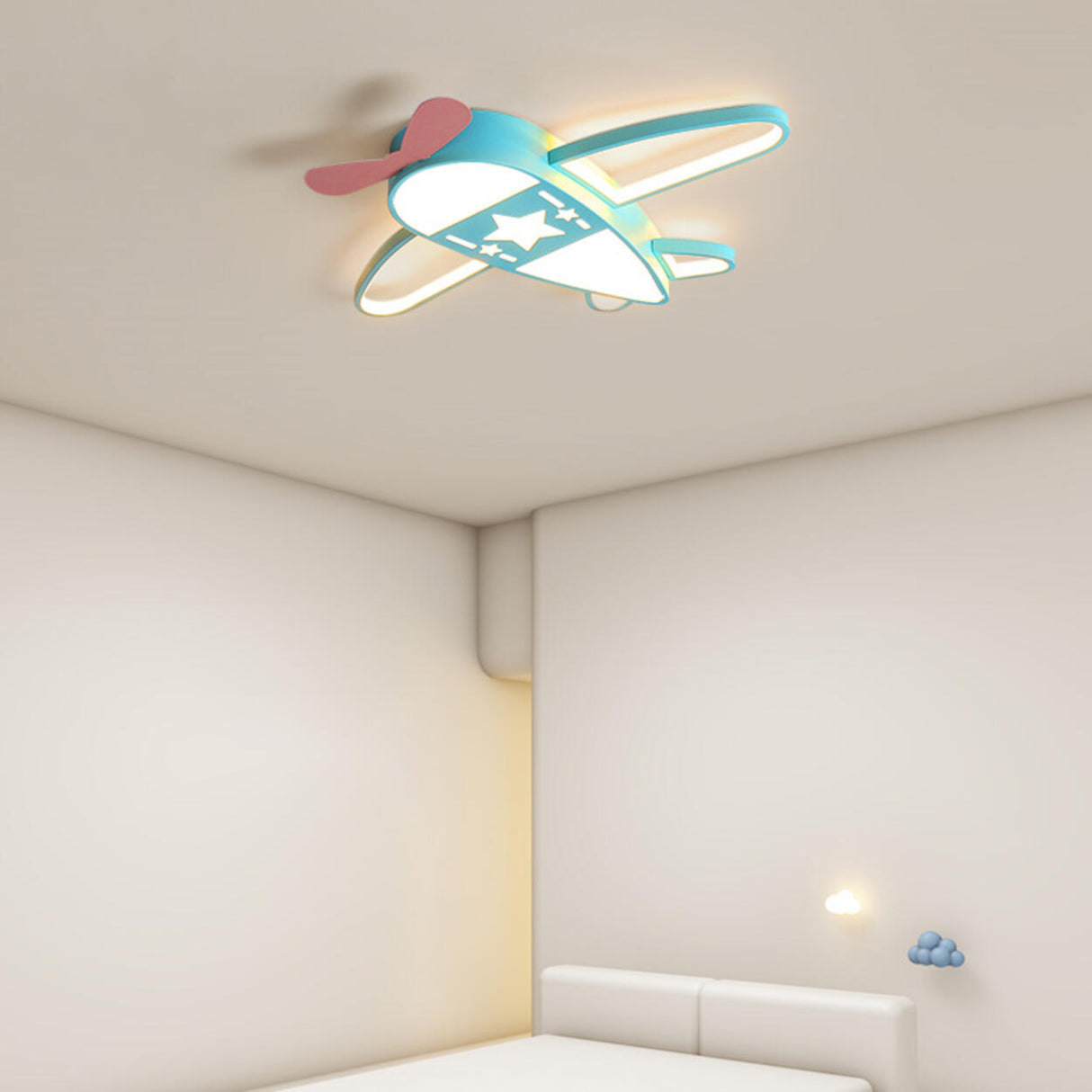 Kids Bedroom Blue Airplane LED Flush Mount Ceiling Lamp Image - 2