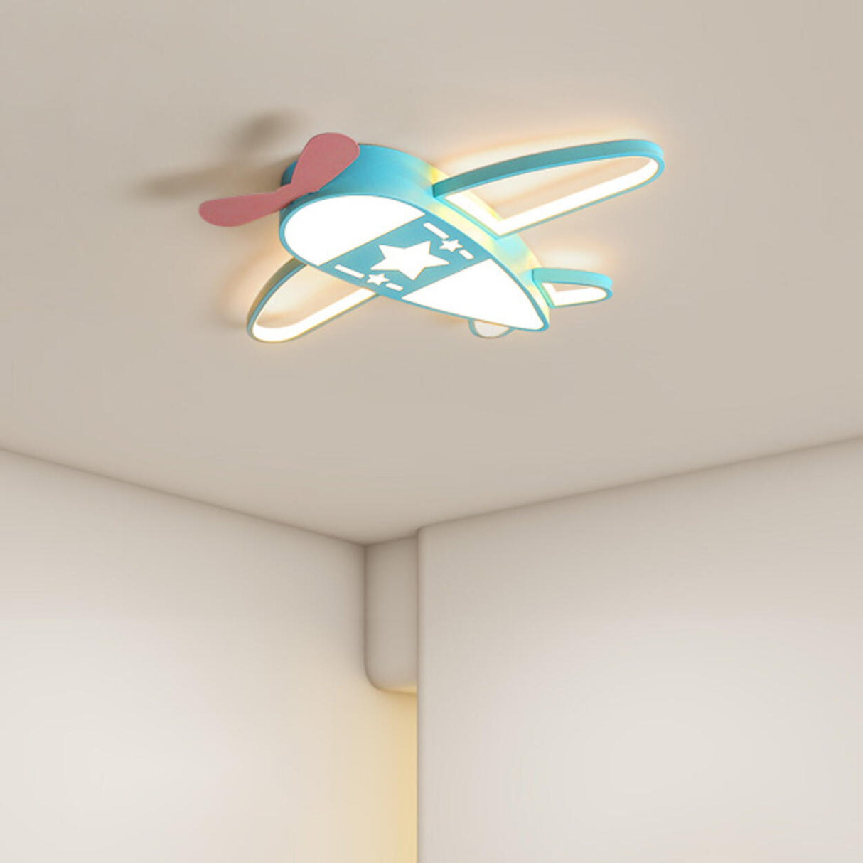 Kids Bedroom Blue Airplane LED Flush Mount Ceiling Lamp Image - 3