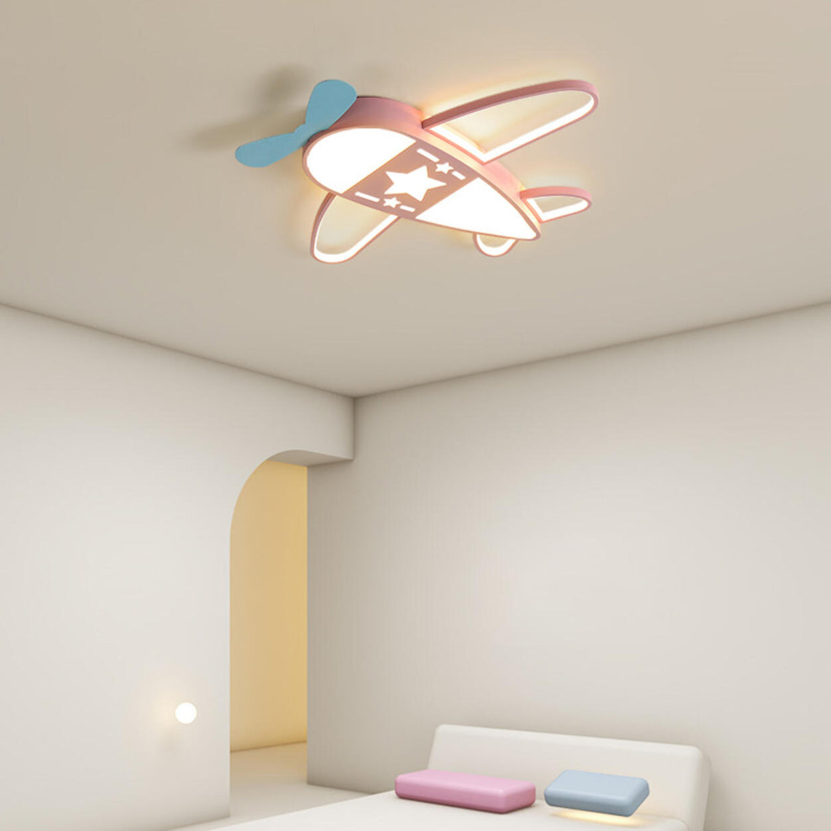 Kids Bedroom Blue Airplane LED Flush Mount Ceiling Lamp Image - 4