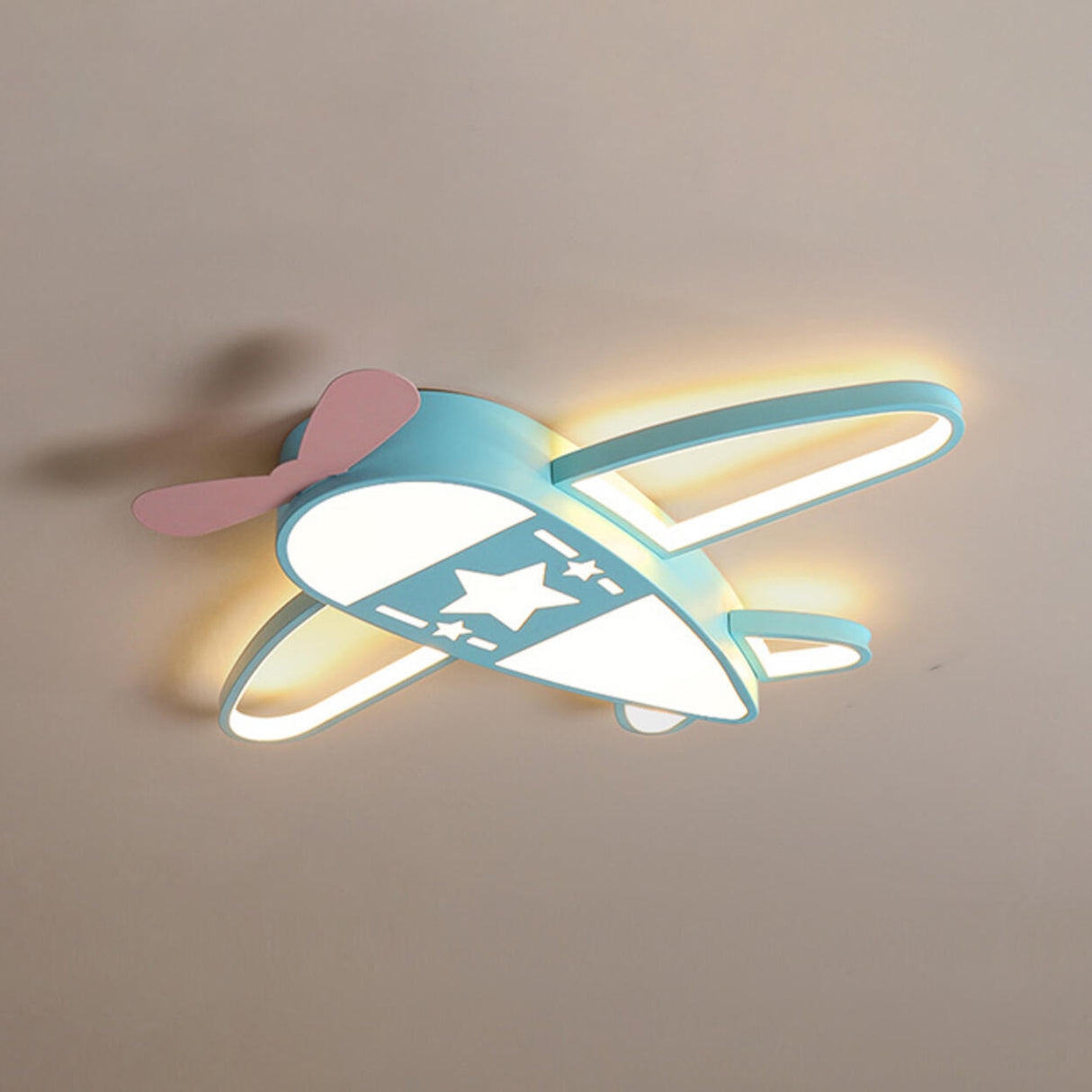 Kids Bedroom Blue Airplane LED Flush Mount Ceiling Lamp Image - 7