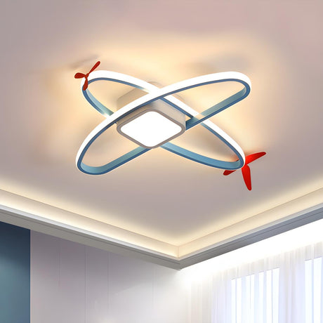 Kids Bedroom Blue Airplane-Shaped LED Flush Mount Light Image - 1