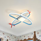 Kids Bedroom Blue Airplane-Shaped LED Flush Mount Light Image - 2