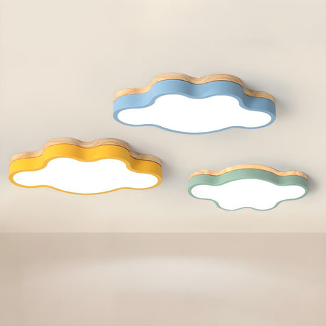 Kids Bedroom Blue Cloud-Shaped LED Flush Mount Light Image - 2