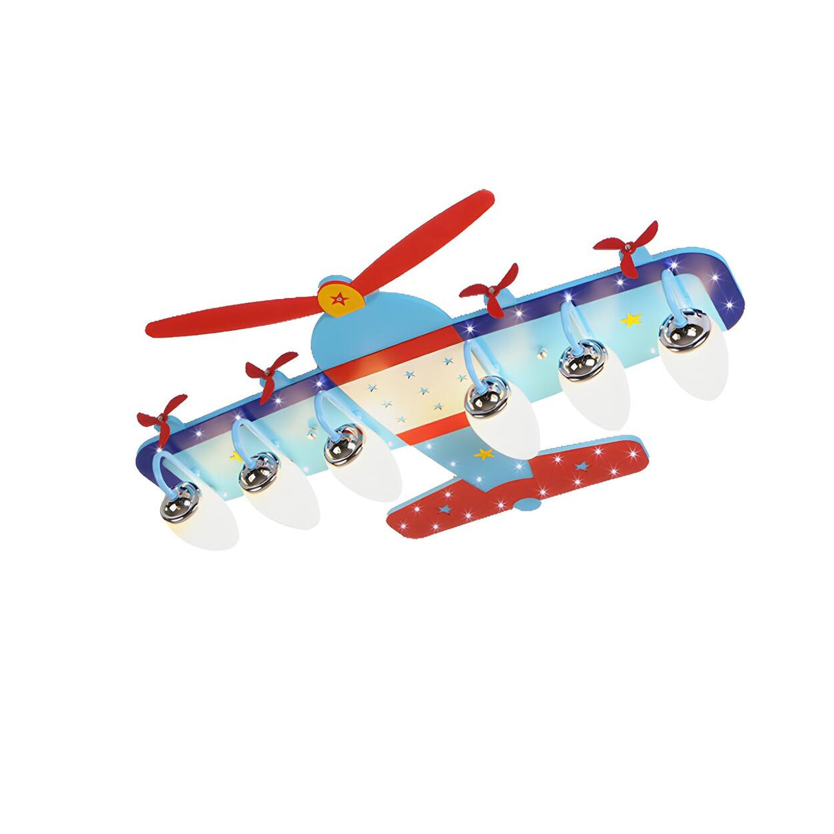 Kids Bedroom Blue Propeller Plane Flush Mount Light Image - 3