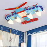 Kids Bedroom Blue Propeller Plane Flush Mount Light Image - 5